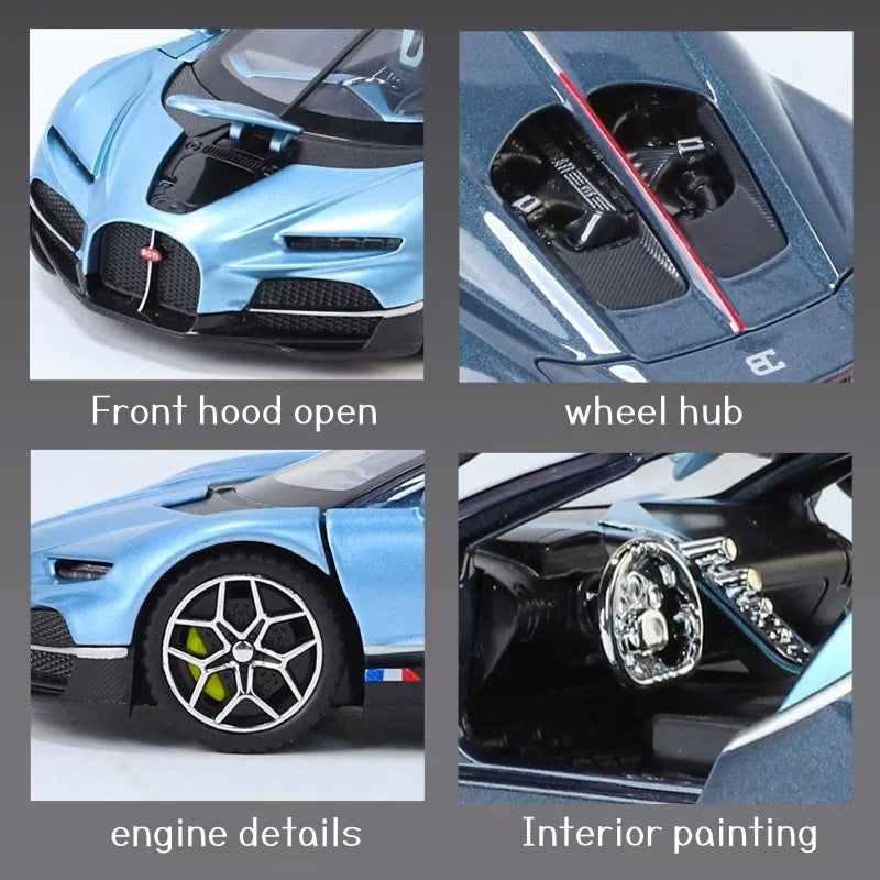 Bugatti Chiron 1:32 Alloy Model in Blue - Opening Doors, Detailed W16 Engine Bay & Signature Turbine Alloy Wheels