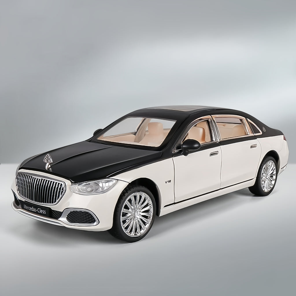 Mercedes-Maybach S680 (Z10) 1:24 Diecast Model - Two-Tone Navy/Silver, Opening Doors, Detailed Rear Console with Refrigerator & Maybach Multi-Spoke Wheels