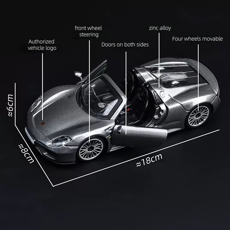 Porsche 918 Spyder Hybrid Hypercar 1:24 Diecast Model - Detailed Engine & Opening Doors