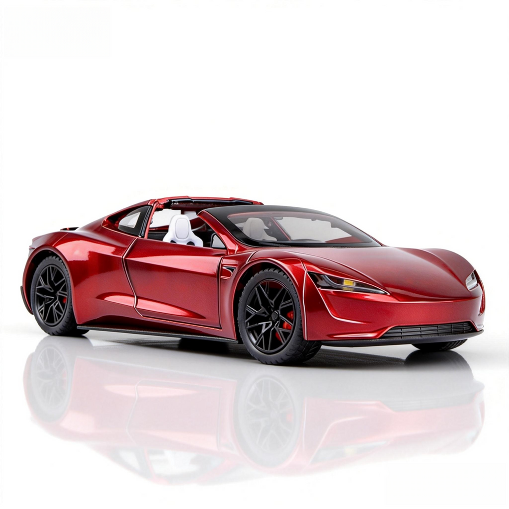 Tesla Roadster with SpaceX Package 1:24 Diecast Model - Opening Doors, Detailed “Cold Air” Thrusters, Glass Roof & Carbon Fiber Aero Wheels