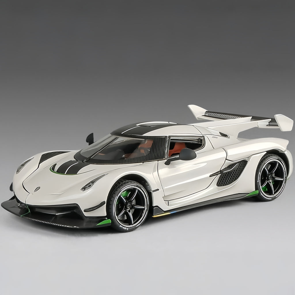 Koenigsegg Jesko Attack 1:24 Diecast Model - Opening Dihedral Syncro Helix Doors, Active Rear Wing, Detailed V8 Engine & Aero Carbon Wheels