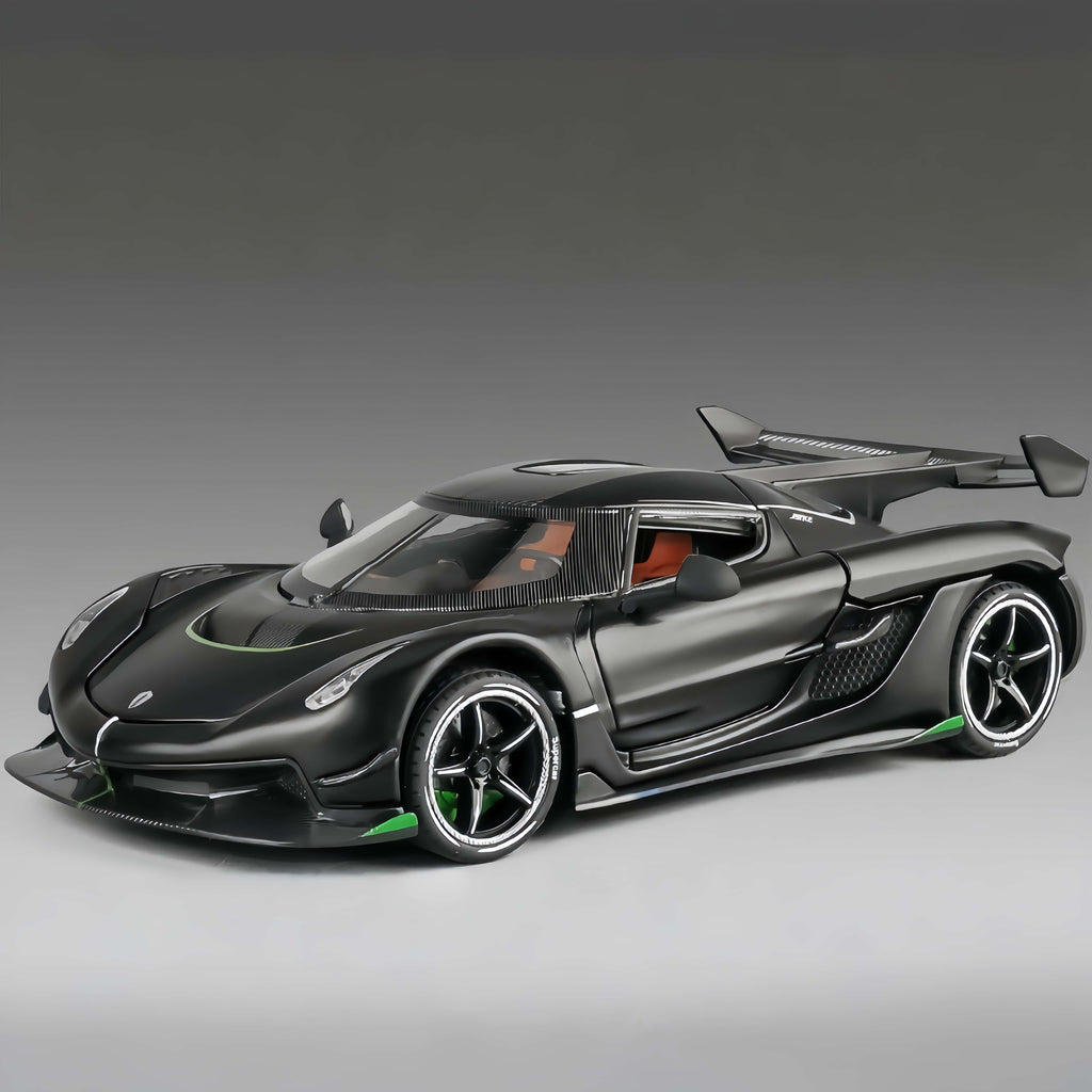 Koenigsegg Jesko Attack 1:24 Diecast Model - Opening Dihedral Syncro Helix Doors, Active Rear Wing, Detailed V8 Engine & Aero Carbon Wheels