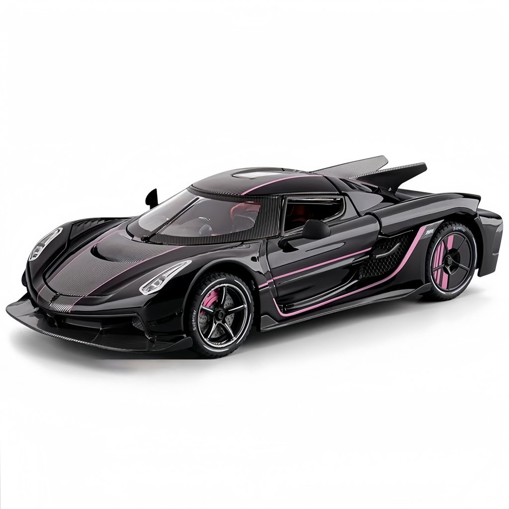Koenigsegg Absolut 1:24 Diecast Model - Frozen Titanium, Opening Dihedral Syncro Helix Doors, Detailed Naked Carbon Interior & Aero Carbon Wheels