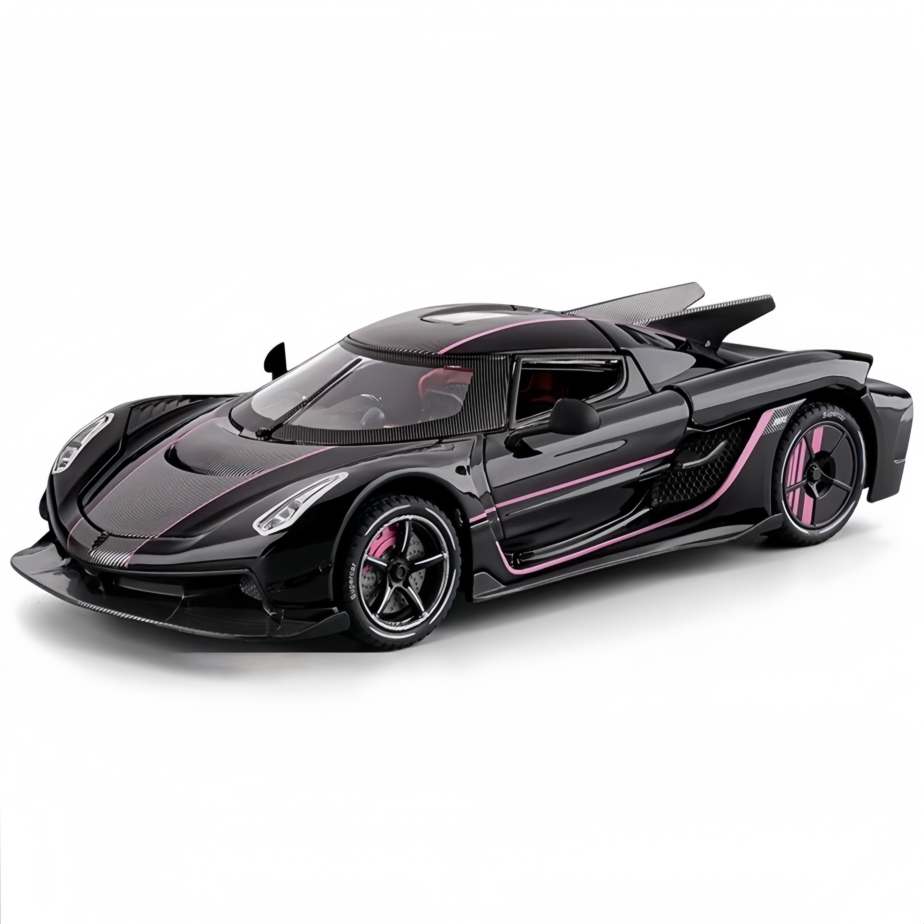 Koenigsegg Absolut 1:24 Diecast Model - Frozen Titanium, Opening Dihedral Syncro Helix Doors, Detailed Naked Carbon Interior & Aero Carbon Wheels