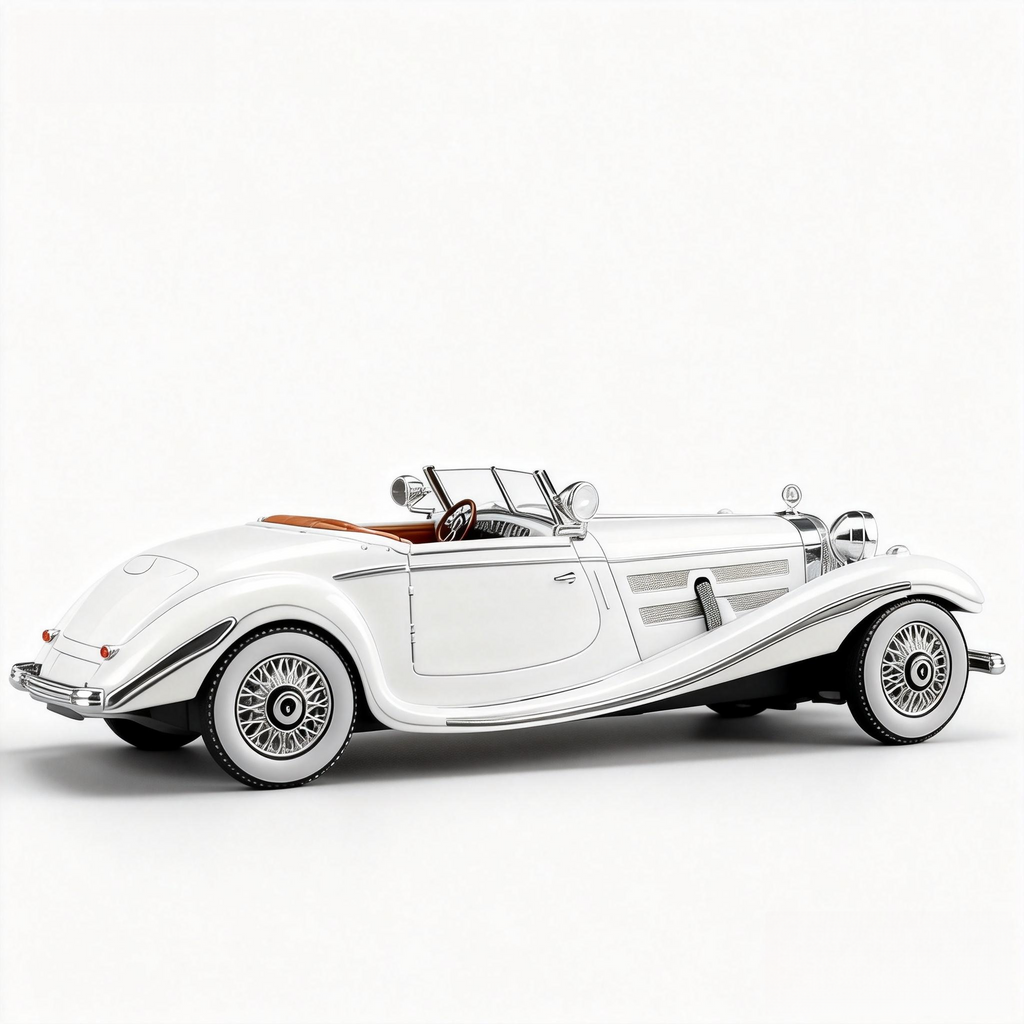 Mercedes-Benz 500K Cabriolet A (1936) 1:24 Diecast Model - Opening Doors & Hood, Detailed Supercharged Engine, Wood & Leather Interior, Chrome Spoked Wheels