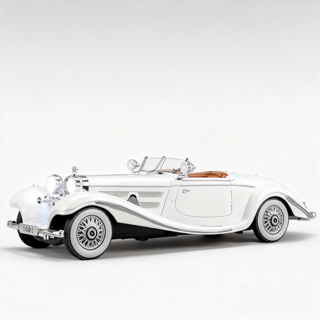 Mercedes-Benz 500K Cabriolet A (1936) 1:24 Diecast Model - Opening Doors & Hood, Detailed Supercharged Engine, Wood & Leather Interior, Chrome Spoked Wheels