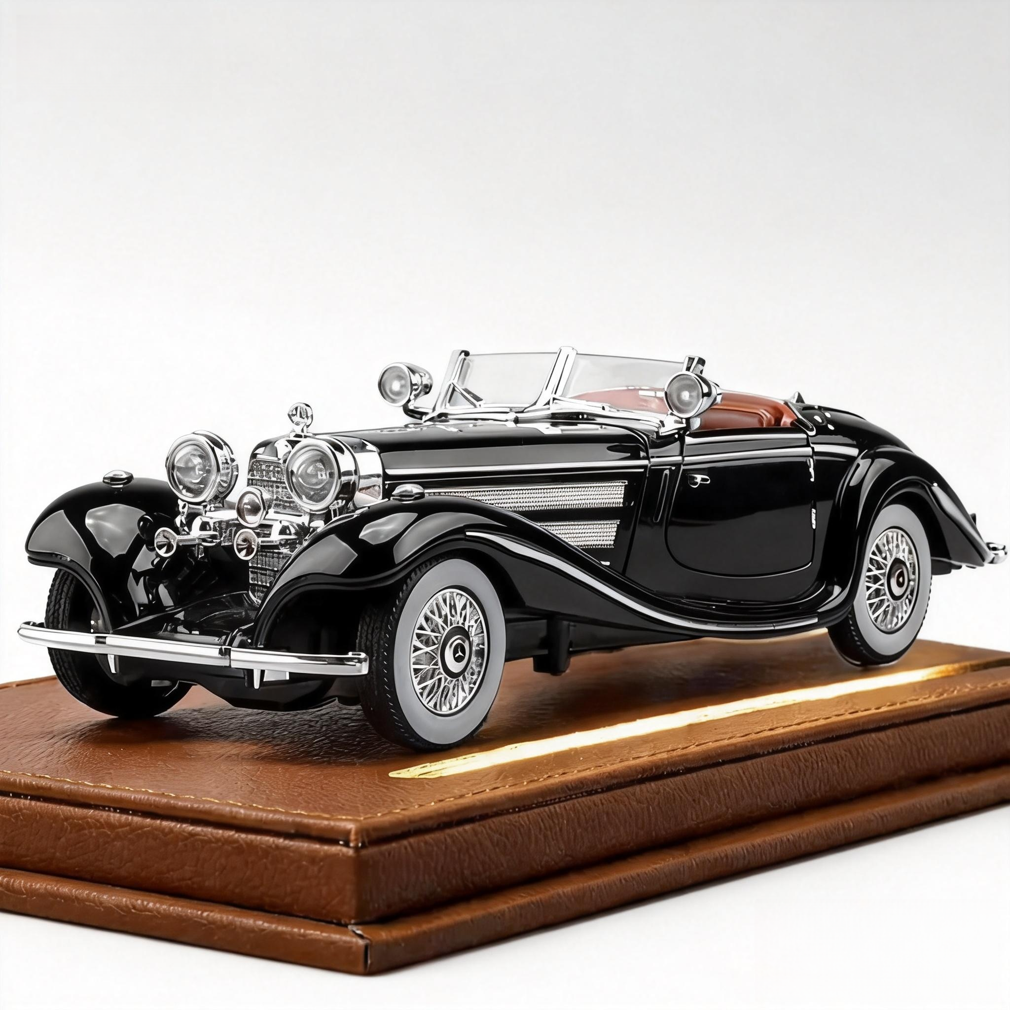 Mercedes-Benz 500K Cabriolet A (1936) 1:24 Diecast Model - Opening Doors & Hood, Detailed Supercharged Engine, Wood & Leather Interior, Chrome Spoked Wheels