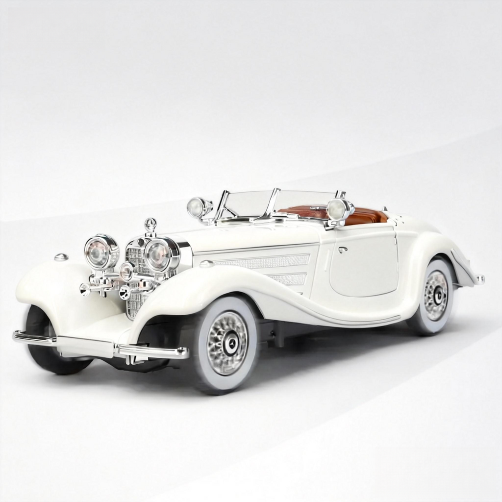Mercedes-Benz 500K Cabriolet A (1936) 1:24 Diecast Model - Opening Doors & Hood, Detailed Supercharged Engine, Wood & Leather Interior, Chrome Spoked Wheels