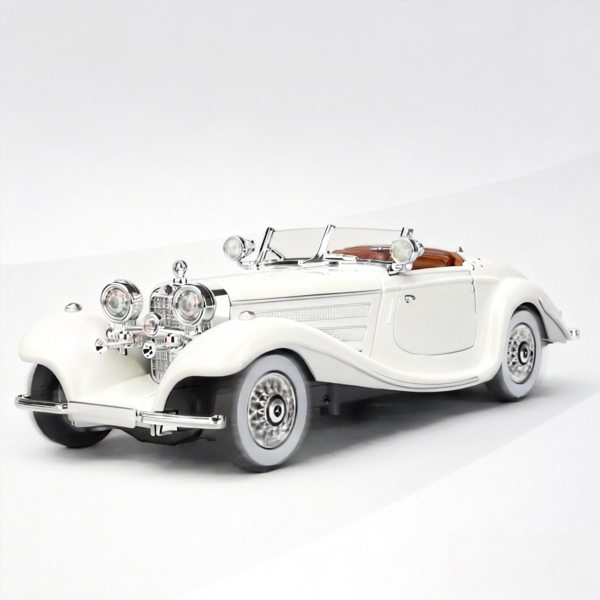 Mercedes-Benz 500K Cabriolet A (1936) 1:24 Diecast Model - Opening Doors & Hood, Detailed Supercharged Engine, Wood & Leather Interior, Chrome Spoked Wheels