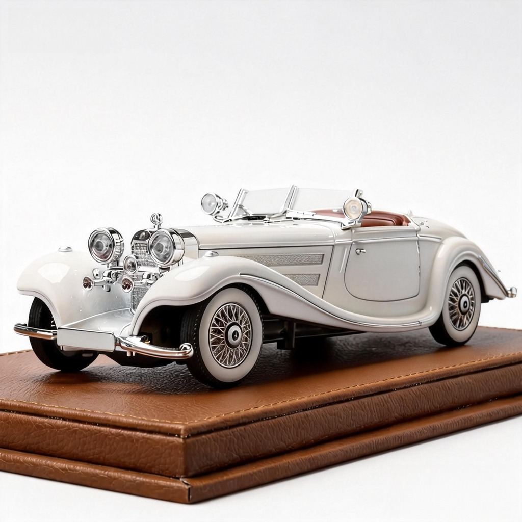 Mercedes-Benz 500K Cabriolet A (1936) 1:24 Diecast Model - Opening Doors & Hood, Detailed Supercharged Engine, Wood & Leather Interior, Chrome Spoked Wheels